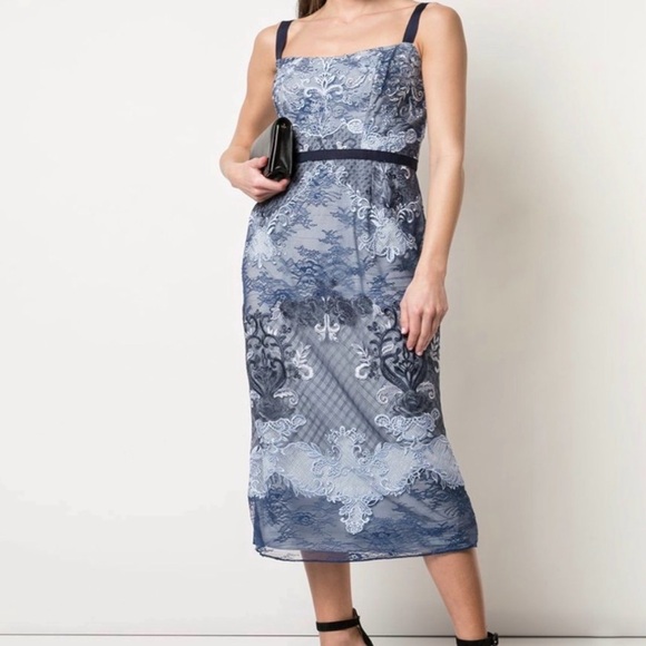 Marchesa Dresses & Skirts - Marchesa Navy and Light Blue Lace Midi Dress